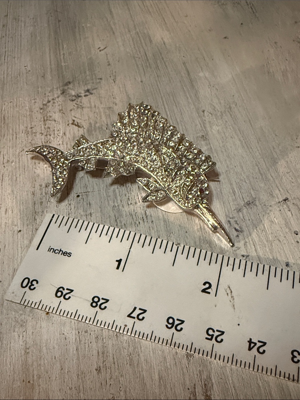 Vintage Silver Rhinestone Fish Brooch